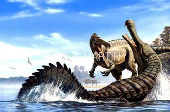 帝鳄vs恐鳄视频,史前巨兽的巅峰对决